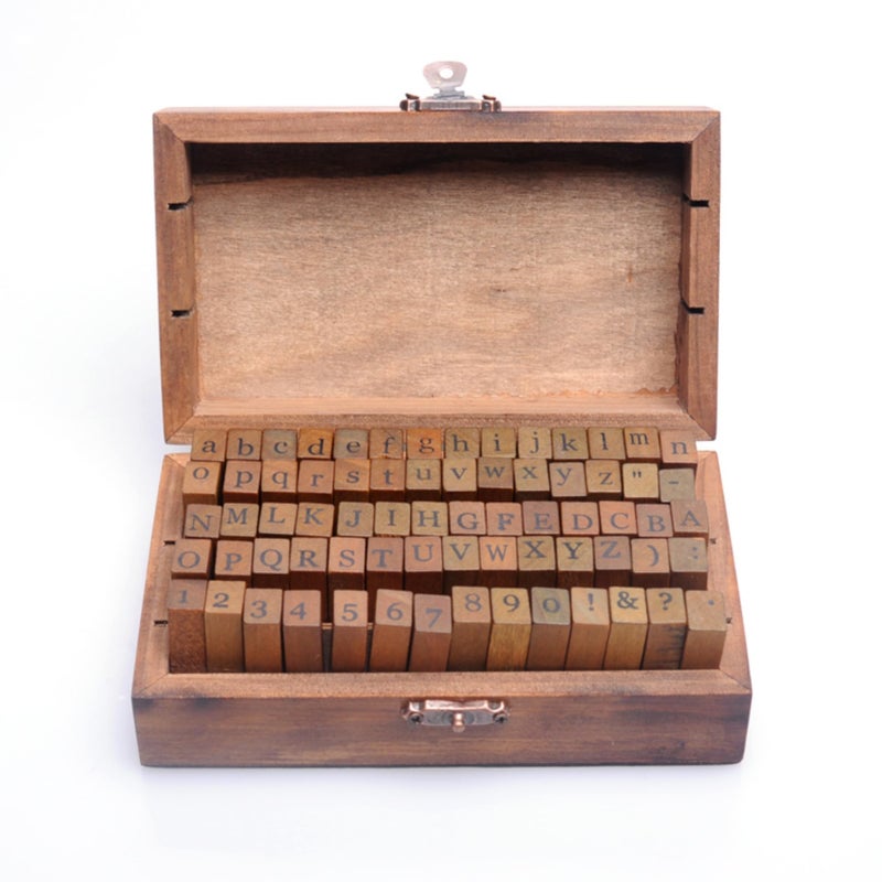 YPSelected Set of 70pcs Vintage Style Wooden Rubber Alphabet Letters Number Symbol Stamps (Cursive Script) - Image 2